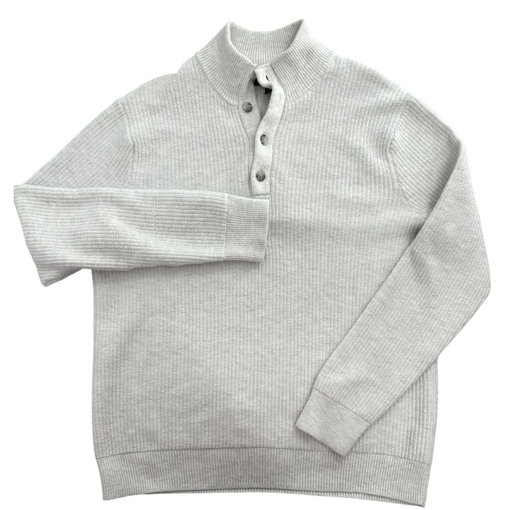 Banana Republic Henley Sweater Shaker Knit Ivory Oatmeal Mock Neck Men's Large